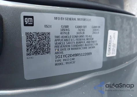 2024 Chevrolet Corvette Stingray Rwd 3Lt из США, поврежденный, VIN 1G1YC2D49R5122089